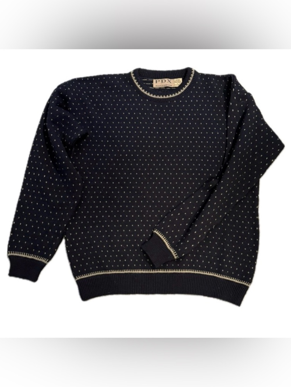 Vintage PDX Jantzen Navy Blue/Tan Knit Crewneck Sweater Men’s Size Large
